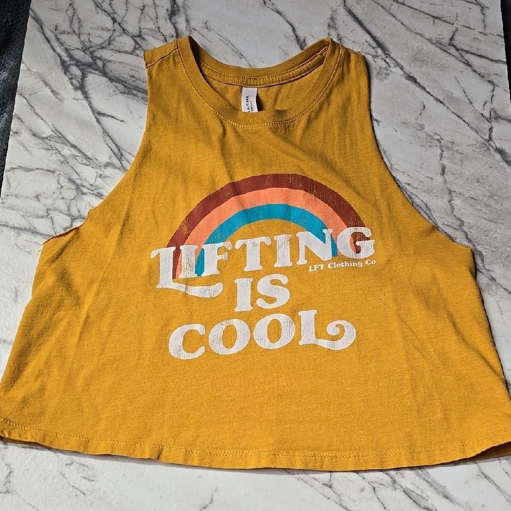Vibrant Mustard Crop Top with Rainbow Graphic